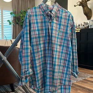Men's RALPH LAUREN Aqua Colors Plaid Shirt Large Like New, Beautiful!
